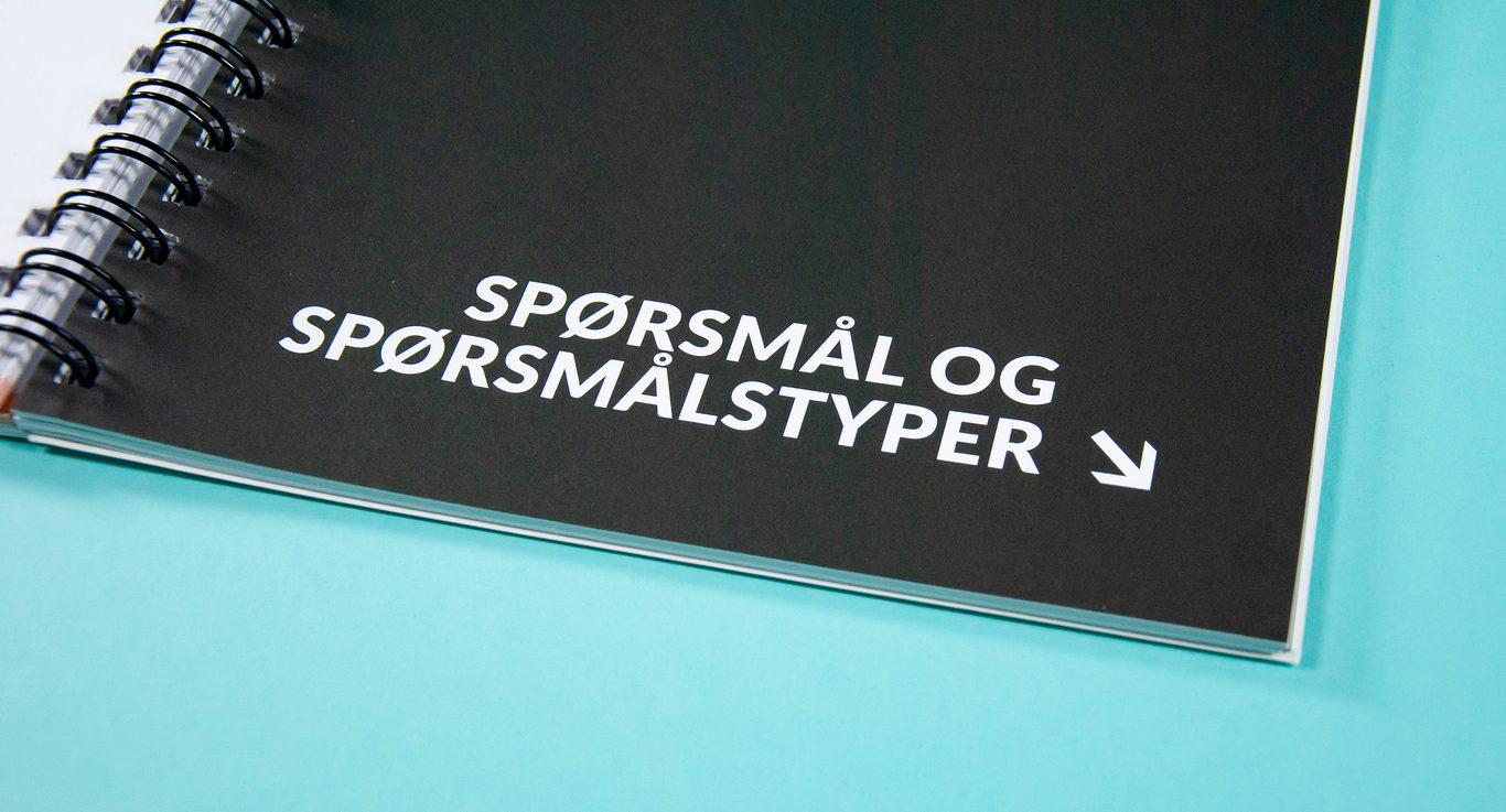 Bildet viser et nærbilde av en kapittelstart hvor det står «Spørsmål og spørsmålstyper».