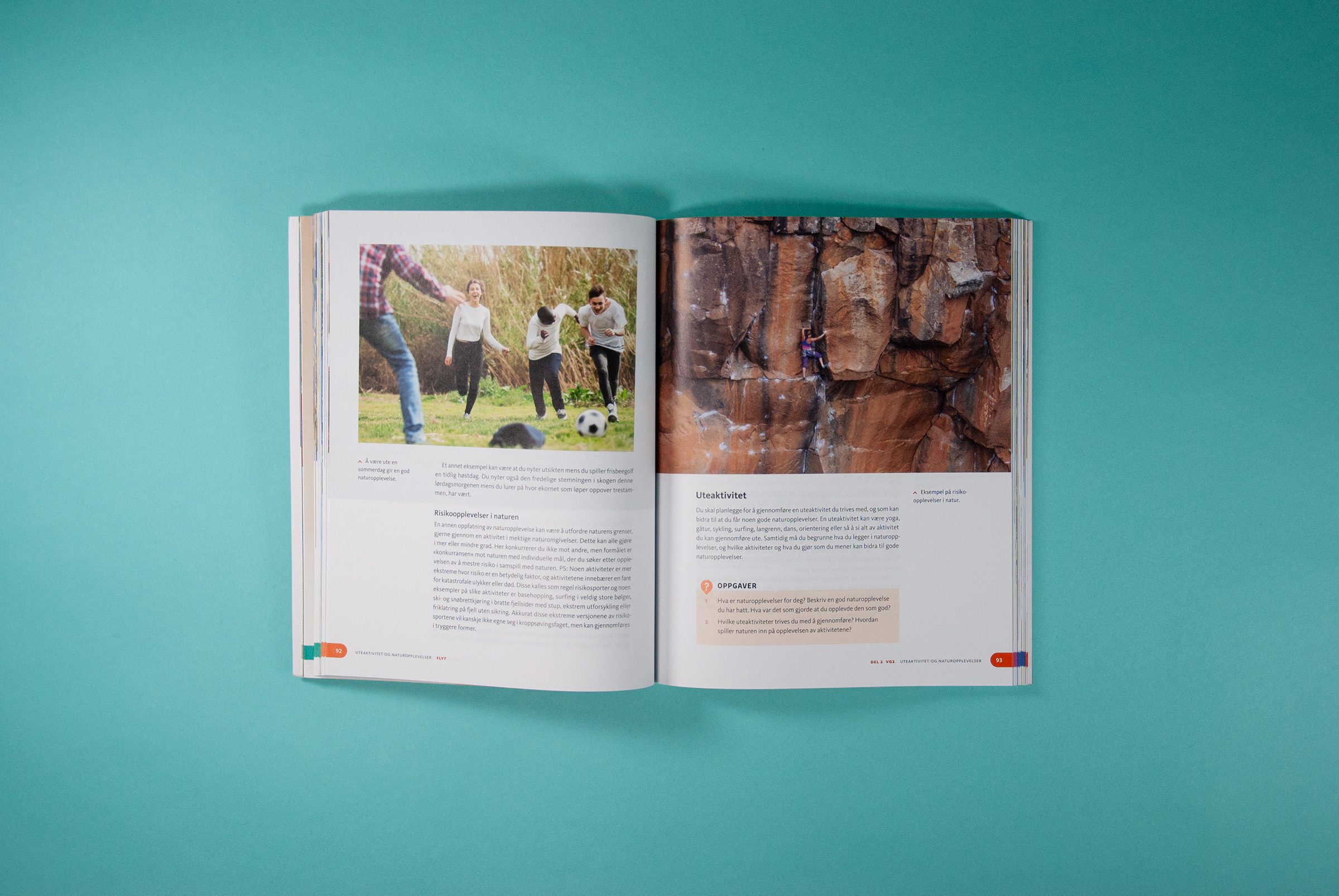 Dette er et bilde av et oppslag i boken hvor det er to store bilder, brødtekst og en refleksjonsoppgave.